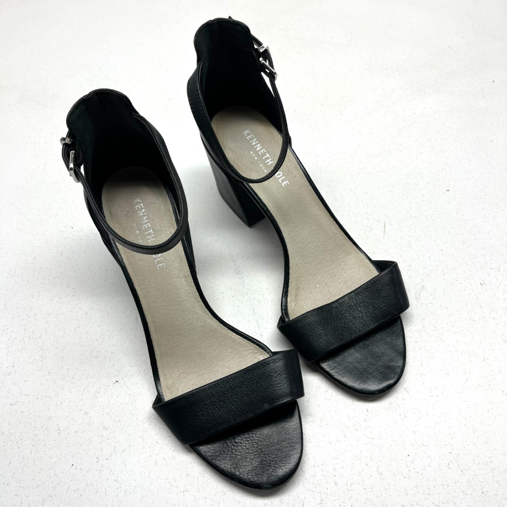 KENNETH COLE Womens Black Hannon Round Toe Block Heel Leather Heeled Sandal 8.5